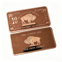 Barre de cuivre massif brossée personnalisée 10 OZ 99,9 % pur, faible MOQ, pour investissement