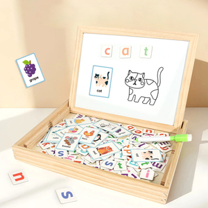 Jeu d'apprentissage préscolaire multifonctionnel en bois : lettres anglaises, dessins animés, assemblage, jouets éducatifs, tableau de dessin - Product Image 2