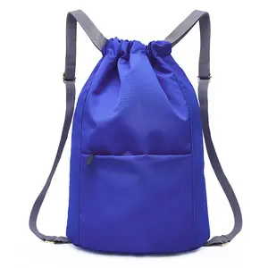 Large Waterproof Foldable Travel Sports Cloth Nylon Drawstring Gym Backpack with Zipper