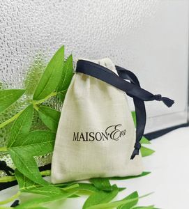 Sac en coton pour bijoux 15x20cm, logo personnalisable, sacs en coton mousseline avec cordon de serrage, pochette cadeau, à utiliser pour les bijoux, les parfums - Product Image 3