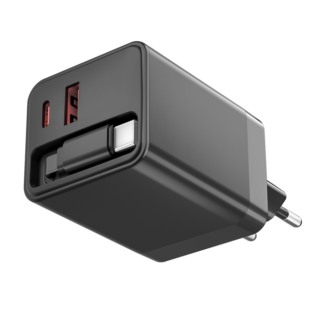 65W USB-C Retractable Cable Electric Travel Charger (GaN3) PD Fast Charging Foldable Wall Charger with OTP Protection MacBook