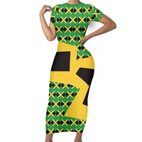 Drapeau jamaïcain personnalisé impression 3D femmes été décontracté longue robe mince robe moulante avec manches courtes soirée Fitness grande taille