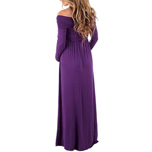 Femmes couleur unie à manches longues épaules dénudées longueur au sol photographie <span class=keywords><strong>robe</strong></span> dames <span class=keywords><strong>grossesse</strong></span> fête maternité photo shoot robes - Product Image 6