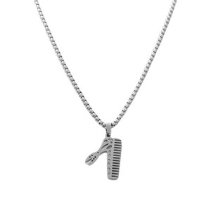 Collar para Hombre con Colgante de Tijeras y Peine de Acero Inoxidable, Diseño Geométrico Retro Punk, Engaste Pavé, Joyería de Moda - Product Image 3