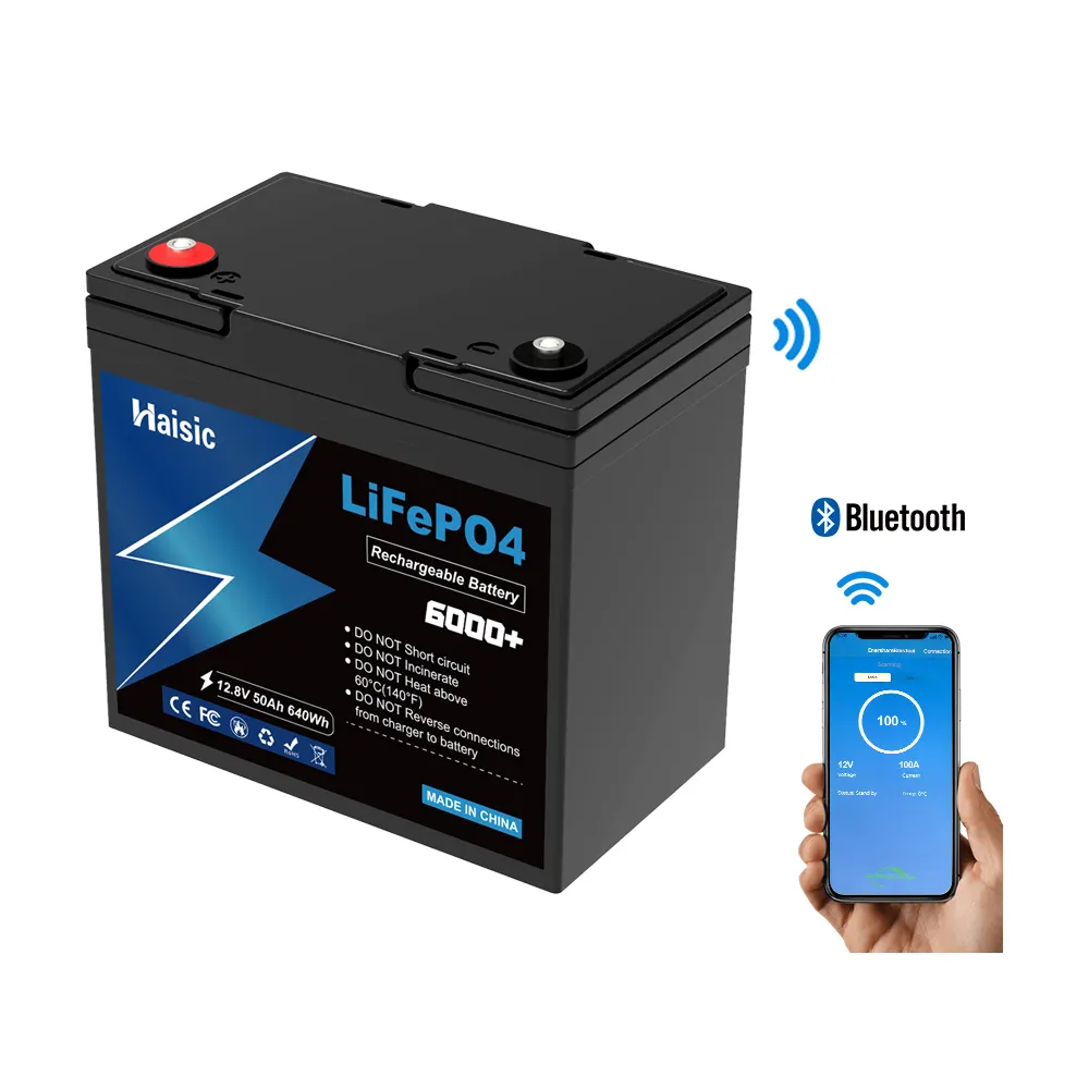 Katı hal pil Lifepo4 12v pil paketi 50ah derin döngüsü Bms güneş sistemi için Bluetooth PV pil