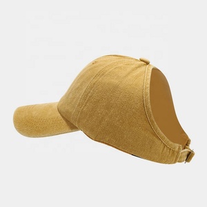 Sport di alta qualità 6 pannelli Plain Custom logo Vintage vecchio stile esterno lavato in cotone coda di cavallo cappellino da Baseball - Product Image 6