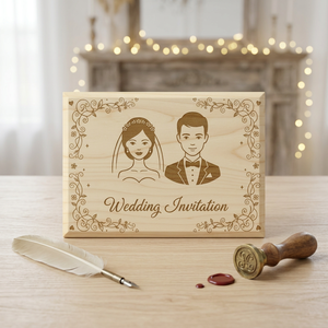 Carte d'invitation en bois avec design gravé, carte RFID NTAG215 pour mariage - Product Image 1