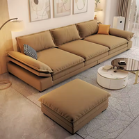 Ensemble de canapés en cuir et velours avec dossier crème, garnissage en éponge, design moderne, canapé en forme de L, rembourré, adapté au salon, villa