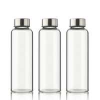 Bouteille d'eau en verre borosilicate de capacité personnalisée 12 oz ~ 32 oz avec couvercle en acier inoxydable SUS304, bouteille d'eau en verre borosilicate avec couvercle