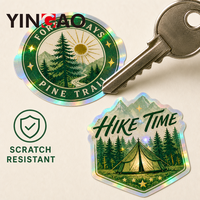Autocollant Holographique Personnalisé Découpé sur Mesure, Motif Forêt Pin Nature Arc-en-ciel, Vinyle Imperméable et Résistant aux Rayures pour Équipement de Camping