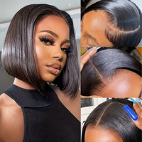 Perruque Bob Lace Front HD en Cheveux Vierges Brésiliens, Extension de Cheveux Naturels Noirs Longs et Lisses, Décolorée, Sans Colle, Prête à Porter