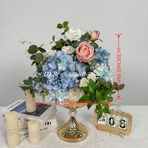 DKB Bola de Flores Artificiales de Seda Azul Rey, Centro de Mesa para Bodas, Bola de Flores Blancas y Azules de Tacto Real para Decoración - Product Image 2