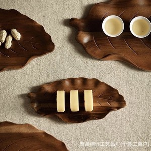 Plateaux de service en bois en forme de feuille, bois d'acacia, de hêtre et de pin, assiettes à dessert et à pâtisserie, style japonais, usage domestique - Product Image 1