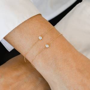 18k Solid Gold Natural Diamond Bezel Set Oval or Pear Shape <b>Adjustable</b> Drawstring <b>Bracelet</b> - Product Image 5