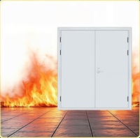 Puerta Cortafuego de Acero Personalizada de Fábrica, Resistencia al Fuego de 1.5 Horas, Puerta de Salida de Seguridad de Doble Hoja Abatible con Herrajes