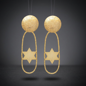 Gemstone Belle Shape Drop Earrings with 14K Gold Plating Classic Design for Center in Star Brass Earrings Handmade Brass Earring - Product Image 2
