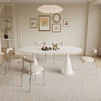 Table et chaises de salle à manger modernes de luxe léger, contemporaines, en bois massif crème, plateau en pierre frittée, pieds en métal, 6 places, mobilier de maison
