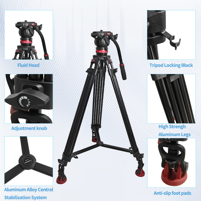 PULUZ Professional Fluid Drag Head Heavy Duty Aluminum Alloy Gimbal Tripod DSLR/SLR Video Cameras Portable Twist Lock 15kg Load