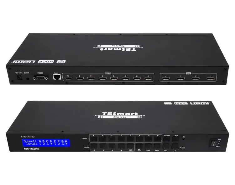 Répartiteur de matrice HDMI 2.0 18Gbps, prend en charge de matrice IR et fonction Audio, EDID RS232, 4 pouces, 8 sorties, 4x8