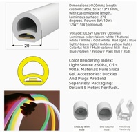 Tube de couverture en silicone néon RGB LED 270 degrés D20 10mm Noir/Blanc, diffuseur flexible pour bande LED, éclairage extérieur, corde lumineuse