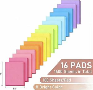 Bloc de Notas Adhesivas de Colores Neón, Paquete de 16, 8 Colores Brillantes, 100 Hojas/Bloc, Papel Autoadhesivo para Oficina y Material Escolar - Product Image 1