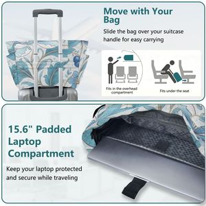 Floral Print Washable Handbag Large Capacity Reusable Tote Bag Polyester Beach Travel Shop Daily Use - Product Image 5