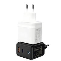 Cargador GaN de 65W con Certificación CE, Enchufe Europeo Tipo-C+USB, Doble Puerto, Carga Rápida, Adaptador Portátil Ignífugo para Laptop, Cámara y Teléfono