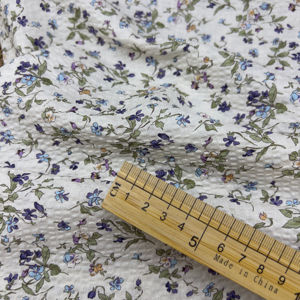Tissu Seersucker 100% Coton Imprimé Floral Fin 80GSM 80S Violet Bleu Léger Respirant En Stock Vente en Gros pour Robe - Product Image 5