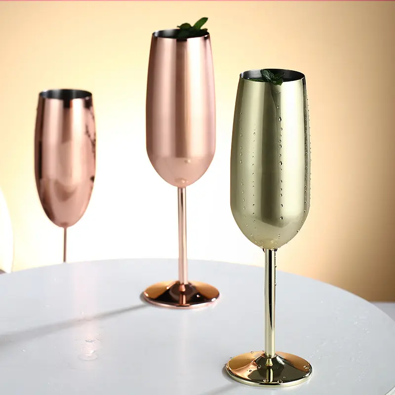 La migliore vendita di colore personalizzato rame Plater metallo calice vino bicchiere 250ml acciaio inox Champagne bicchiere tazza flauto