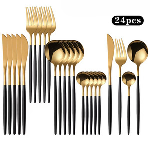 Set di posate di lusso in acciaio inossidabile lucidato a specchio, 24 pezzi, per hotel, ristoranti, matrimoni, lavabili in lavastoviglie. - Product Image 1