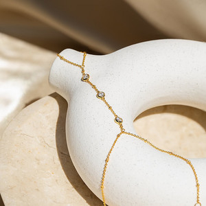 Bracelet de <span class=keywords><strong>main</strong></span> <span class=keywords><strong>en</strong></span> alliage doré à la mode, avec zircon et chaîne perlée, pour femme et jeune fille - Product Image 3