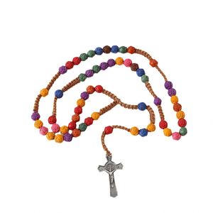 High Quality Catholic Rosary Chain Prayer <b>Beads</b> Colorful with Flower 10mm <b>Plastic</b> <b>Beads</b> Alloy Cross Jesus Charm Centerpiece - Product Image 5