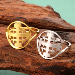 Myshape Bague Croix de Jérusalem Croisé Chevalier Templier Bague Cadeau Chrétien Bijoux Religieux en Acier Inoxydable - Product Image 1