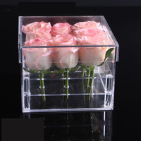 Boîte à fleurs en acrylique clair, 9 trous, transparente, coffret avec couvercle, pour la saint valentin, cadeau pour mère et femme, vente en gros,