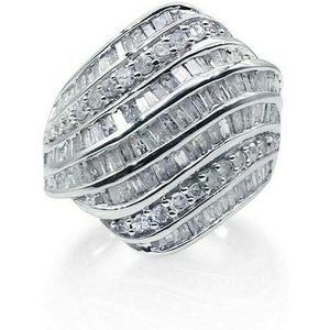 Anillo de Diamantes Jewelspaark, 1.76 Quilates Totales, Corte Redondo y Baguette, Color G, Plata de Ley 925, Joyería de Compromiso para Mujer - Product Image 1