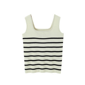 Gilet en tricot à col carré Runqi N8651, rayures blanches, grande taille, pull pour femme, style basique, camisole, vêtements pour femmes adultes - Product Image 5