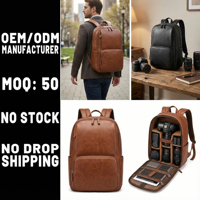 Sac à dos pour appareil photo numérique en cuir vegan avec séparateurs rembourrés réglables, compartiment pour ordinateur portable, pour photographes, fabricant OEM