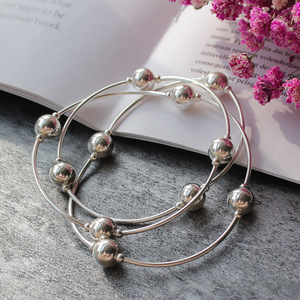 S925 Silver <b>Bracelet</b> Multiple Strands <b>Ball</b> Beads Women's Gift Jewelry - Product Image 4