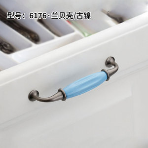 Lideshi Blue Ceramic Cabinet Handles 6121 6123 Bar Shape Antique Nickel Drawer Pulls For <b>Wardrobe</b> Door - Product Image 4