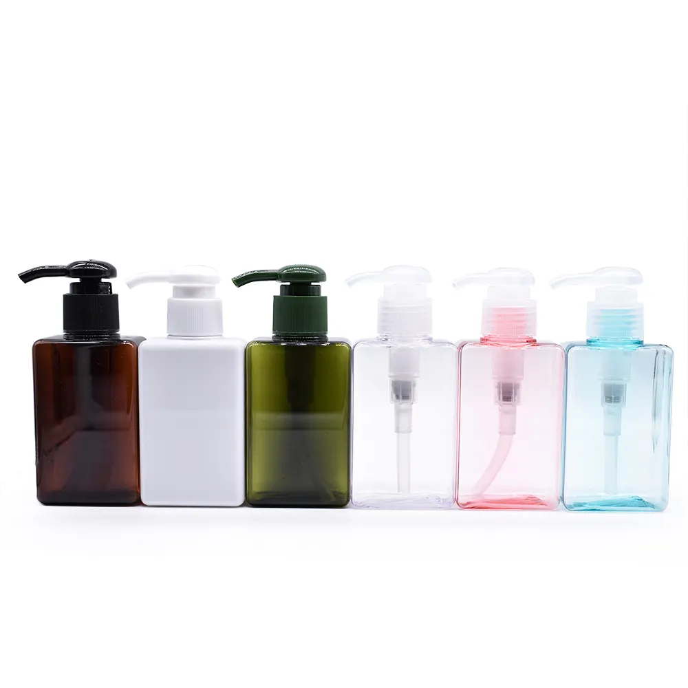 150ml 450ml 650ml PET square bottle with pump cutie plastic jar for body lotion and face cream