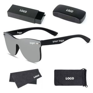 Lunettes de soleil vintage tendance avec logo personnalisé, grandes montures miroir, sans monture, surdimensionnées, carrées, pour hommes et femmes - Product Image 1