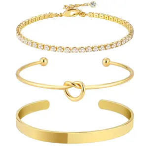 Yiwu Daicy hochwertige Herzknoten-Armband mehrschichtig edelstahl-Armband mit Messing-Diamant-Tennis-Kette Armband-Set Damen