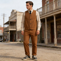 Gilet de travail vintage style années 40 en coton épais à rayures Hickory pour homme, veste sans manches en toile robuste