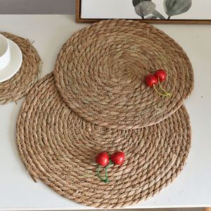Natural Seagrass <b>Place</b> <b>Mat</b> Hand-Woven Cup <b>Mat</b> Round Woven Placemats Wholesale for Kitchen Dining Table - Product Image 1