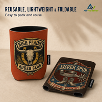 Manchon isotherme pliable en néoprène de 12 oz pour canette, avec logo personnalisé et impression de badge vintage western cowboy, pour maintenir au frais, porte-bière