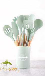 Juego de utensilios de cocina de silicona al por mayor, 12 piezas, resistentes al calor, herramientas de cocina, regalo con mango de madera - Product Image 2