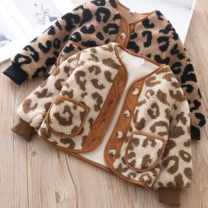 Leopard Warm Winter Lamm Samt Jacke Jungen Mädchen Gepolstert Lässig Stehkragen Solide Langarm Wolle Kinder mantel