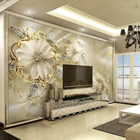 Papier peint mural autocollant personnalisé, style européen, bijoux en diamant, fleurs dorées, décor mural, art moderne, peinture murale