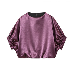 PB&ZA Donna 2025 Nuova Moda Camicette in Seta Satinata Stile Palloncino Vintage con Maniche a Sbuffo e Elastico Posteriore, Top Chic Femminile - Product Image 1
