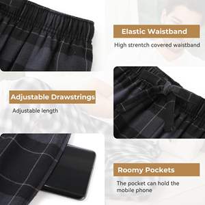 Pantaloni da uomo in tessuto Plaid da uomo morbidi da casa con tasche traspiranti per indumenti da notte lunghi da uomo - Product Image 3